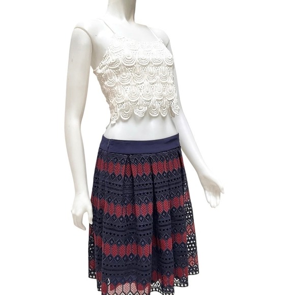 New Trina Turk LeLand Diamond Embroidered Lace Skirt Navy Red Sz 6 NWT Fairygoth - Picture 9 of 17